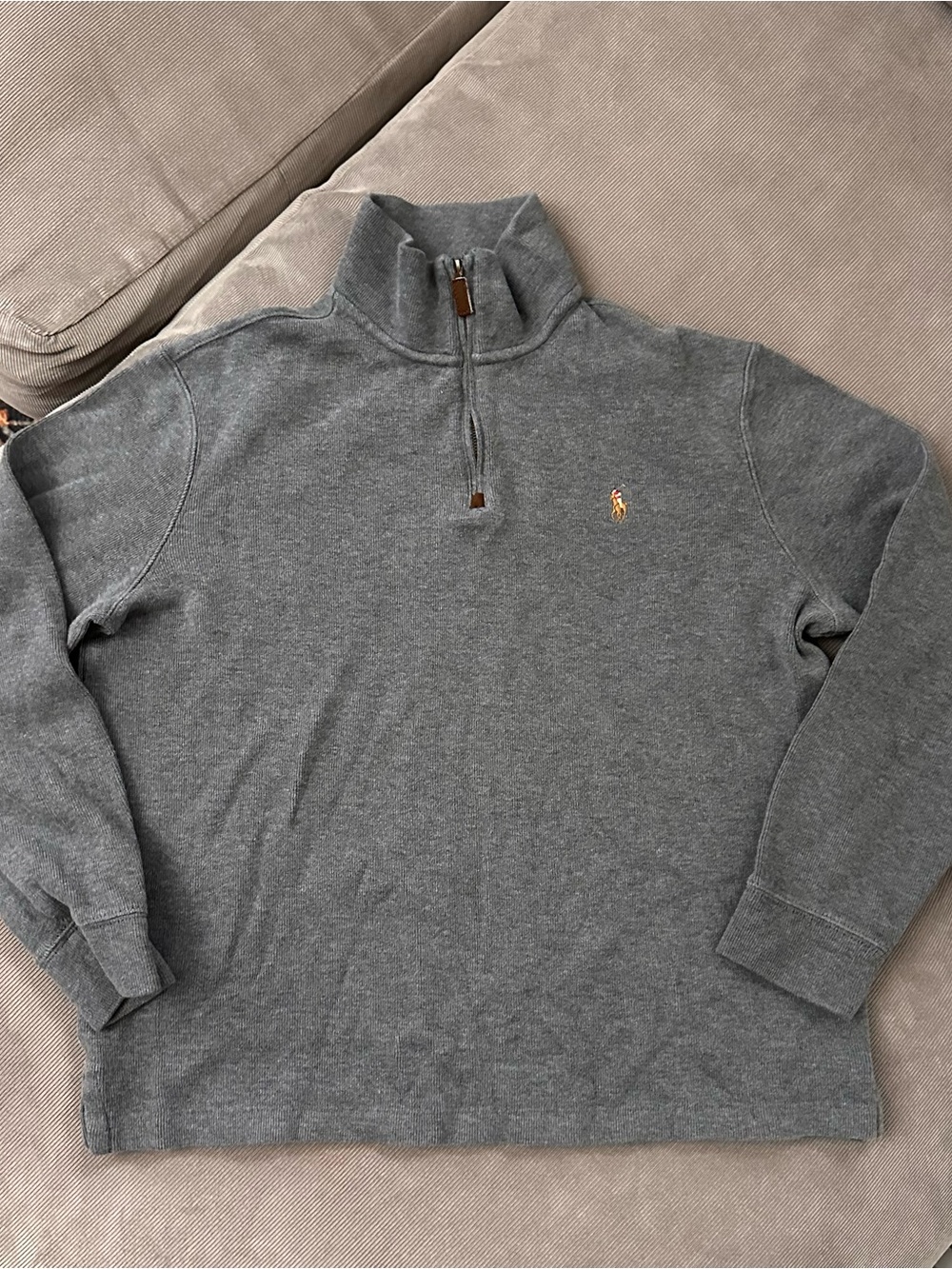 Polo Ralph Lauren Quarter Zip Pullover Mens Large Cotton Pique Gray Pony 1/4 Zip